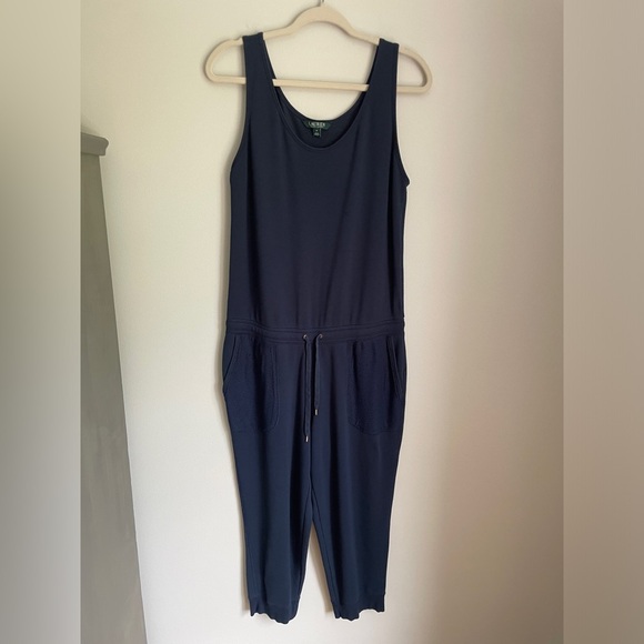 Ralph Lauren Women’s Tie Waist Sleeveless Jumpsuit in Navy Blue Size Medium - Picture 2 of 8